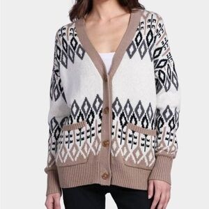Minnie Rose Brown and White cashmere Cardigan
